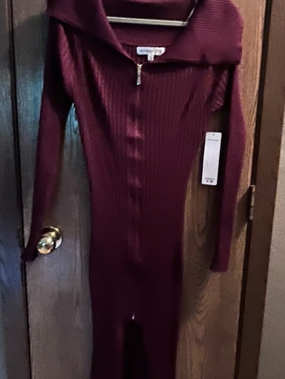 Madden Girl Burgundy Ribbed On/Off-Shoulder Zip Midi Dress xl new